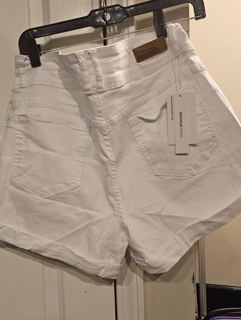 White High-Rise Denim Shorts by